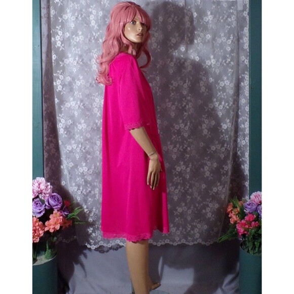 Vintage 60s Pink Robe 1960s Hot Pink Nylon Floral Pinup Retro Size Small S/M - Picture 3 of 6